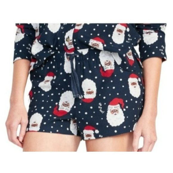 Santa Flannel Shorts Pajamas Sleep Lounge Tan Blue Woman's Size XL JJ3378 - Picture 5 of 5